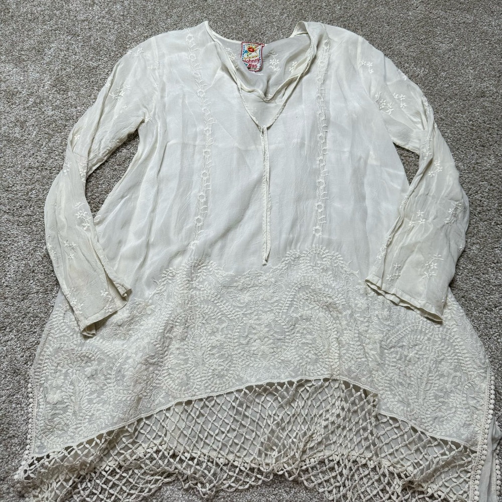 Johnny Was Cream Embroidered Tunic Size XS